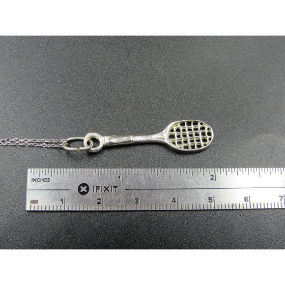18" Sterling Silver Racket Pendant Necklace Vintage Minimalist Everyday Simple - Picture 6 of 7